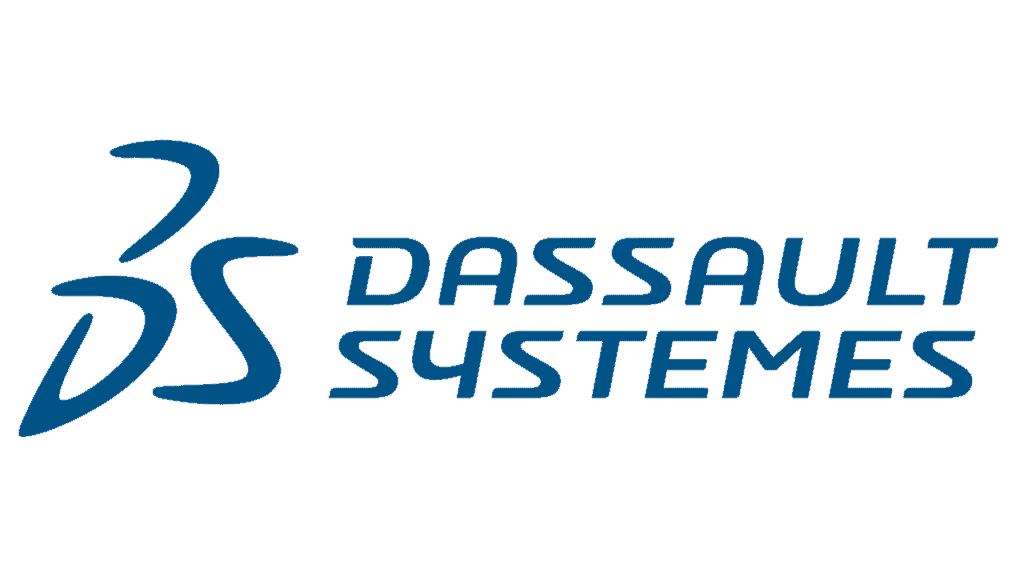 Logo Dassault systèmes sur fond bleu.